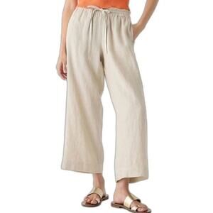J. Crew Seaside Beige Tan 100% Linen High Rise Wide Leg Crop Pants Size XL